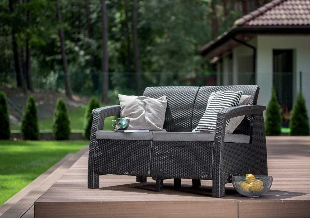 Пластиковая скамейка со спинкой, Диван Corfu Love Seat 2-местный