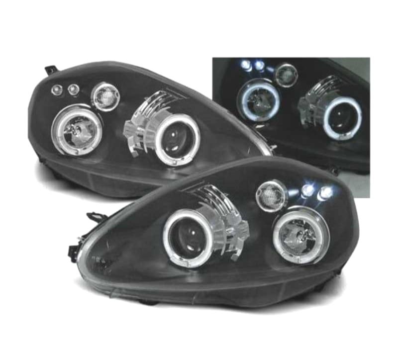 FARÓIS ANGEL EYES FIAT PUNTO 05-08 FUNDO PRETO