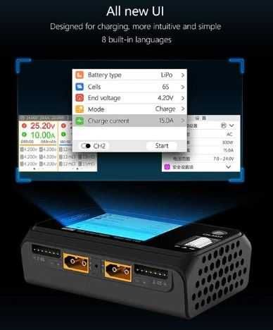 ToolkitRC Lipo carregador M6D 500W 15A DC canal duplo mini carregador.