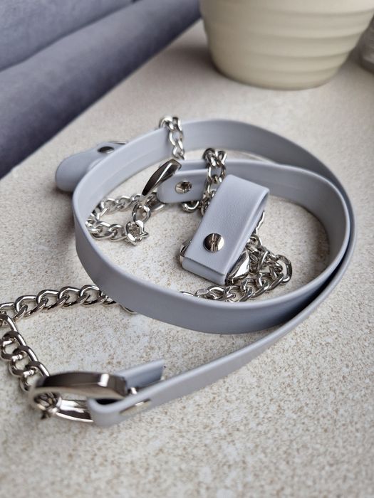 GRIGIO CHIARO Nowy eco pasek+srebrny łańcuszek+zaczepy do obag moon