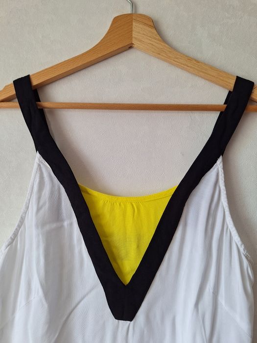 Top koszulka 36 S biała żółta wstawka H&M ramiączka