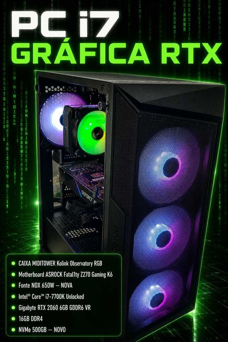 PC i7 Gamer com NVME e Gráfica RTX