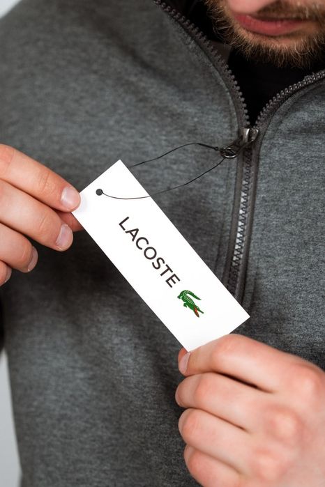 Свитшот Lacoste на молнии — мужской, черный/серый, воротник-стойка