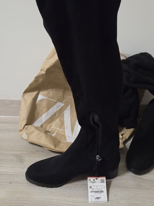 Високі чоботи - ботфорти zara. р. 35.