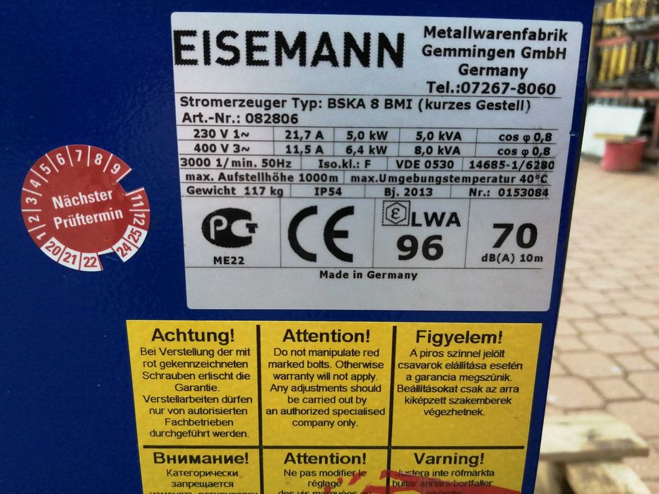 Agregat prądotwórczy Eisemann BSKA 8