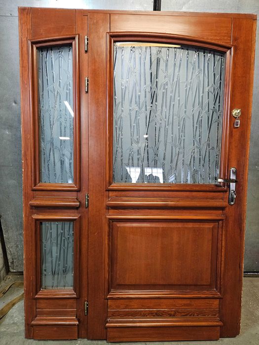 DRZWI Zewnętrzne Drewniane Sosnowe z Doświetlem Wejściowe 143x206cm