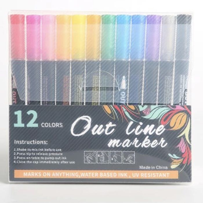 Caixa 12 marcadores decorativos brilhantes