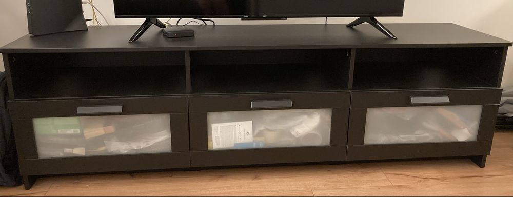 Móvel TV / Rack preto, 216x41x54 cm (BRIMNES)