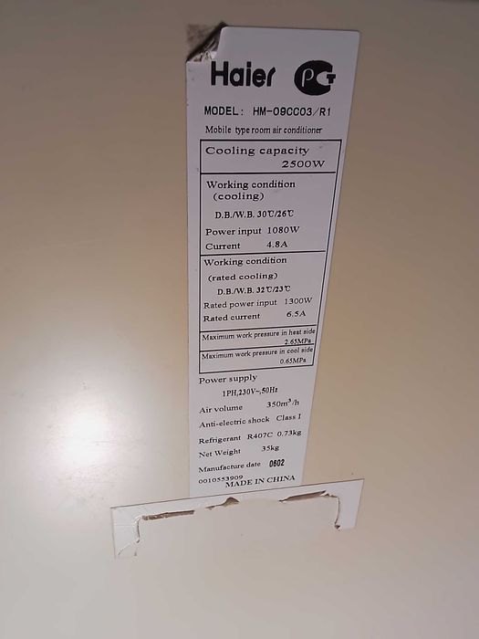 Кондиціонер мобільний на колесах HAIER HM-09CC03/R1.На площу до 25м.кв
