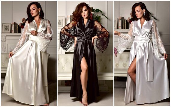 Длинный атласный халат   222/15П