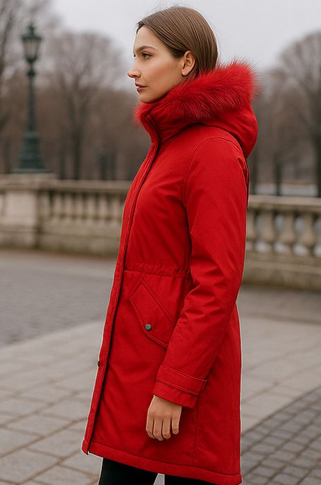 Czerwona damska parka z kapturem 2w1 rozmiar M