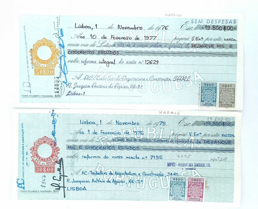 Cheques bancários da década de 1970, Portugal  Лот 289