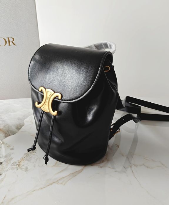 Nowy czarny skórzany plecak damski Celine