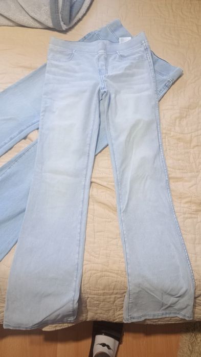 2 pary miękkich jeansowych legginsów tregginsów h&m 146