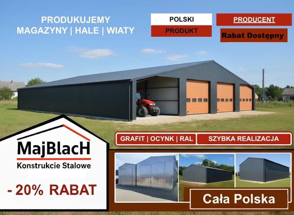 Bardzo Duży Dwuspadowy Garaż Blaszany Grafitowy  - Hala  - Maj-Blach