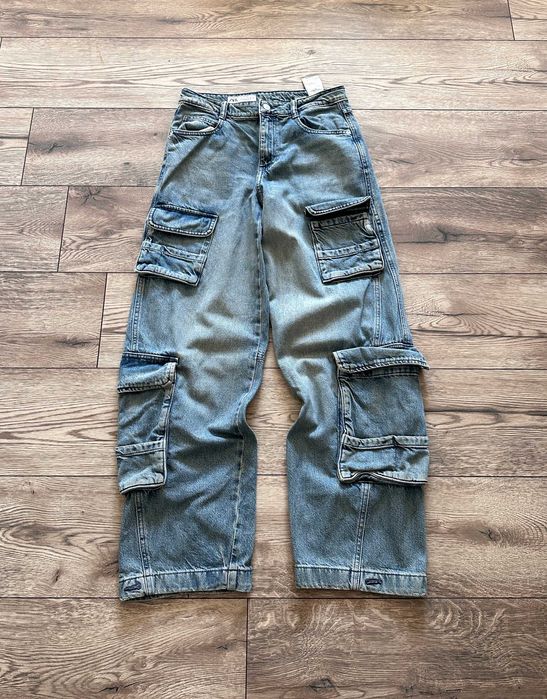 Spodnie jeansowe ZARA multipocket szerokie bojówki r. 34 (M)