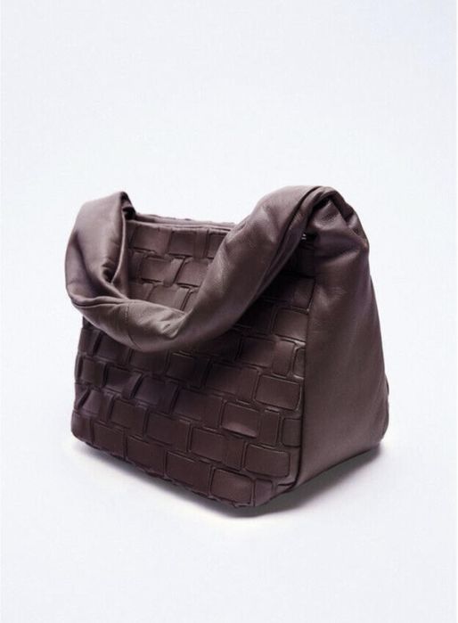 Сумка жіноча ZARA шкіряна плетена колір Бургунді