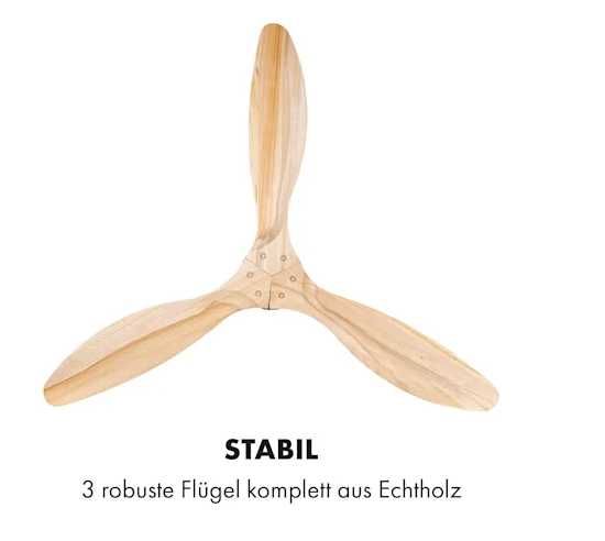 Потолочный вентилятор Лопасти натуральное дерево Klarstein Santa Elena