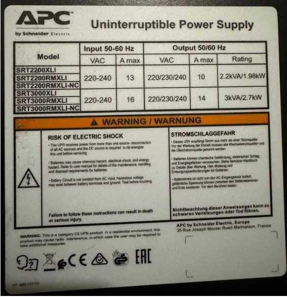 APC Smart-UPS On-Line SRT3000RMXLI + Батарея APC SRT96RMBP