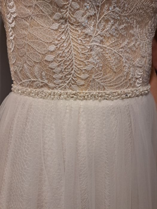 Suknia ślubna długa dla wysokiej panny młodej ecru roz 40/42