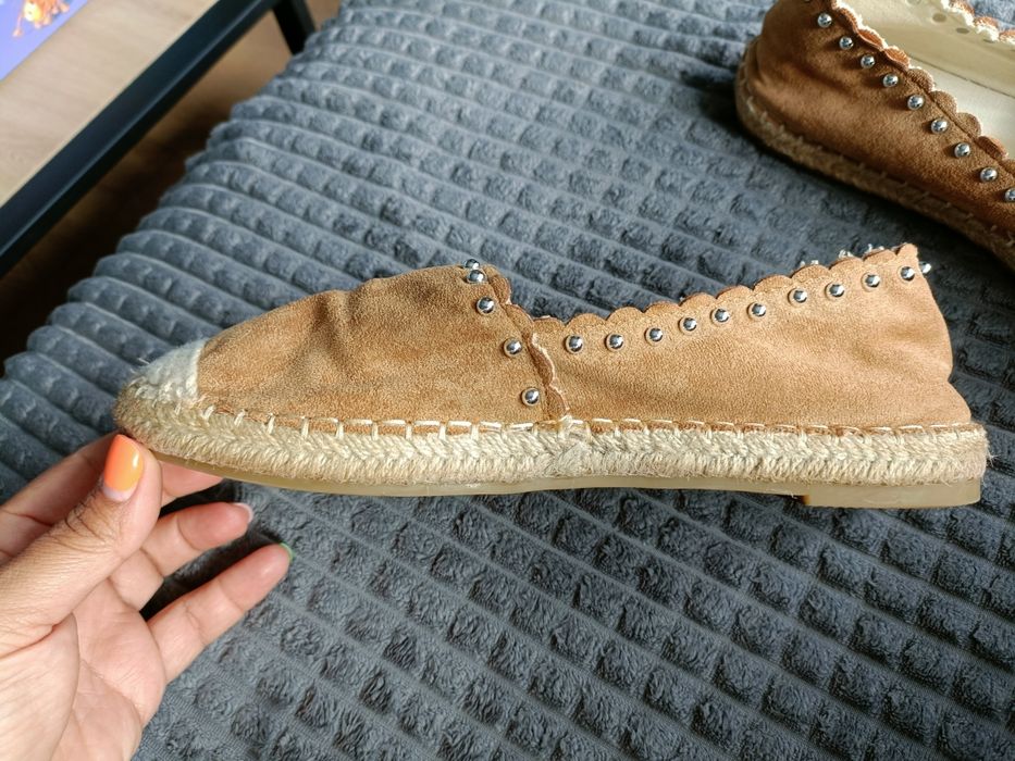 Brązowe espadryle srebrne dżety lekkie słomkowe na lato DeeZee r.40