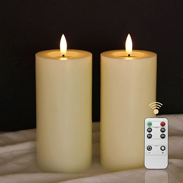 Świece LED z wosku, beżowe 15 cm, pilot, timer