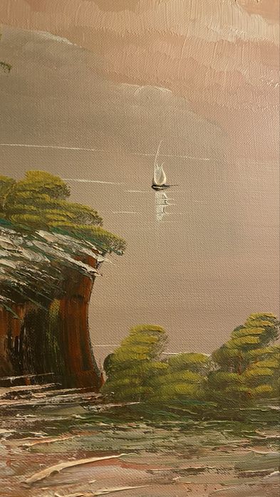Quadro paisagem a oleo sobre tela 80*60, com moldura talha dourada