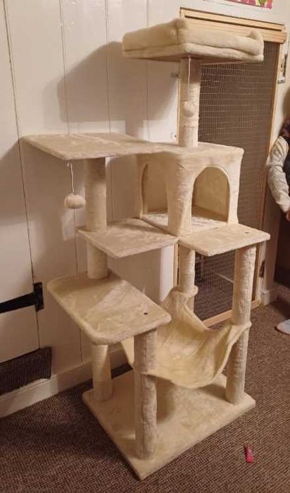 DRAPAK dla KOTA luksusowy 143cm beżowy wieża XXL stabilna domek hamak