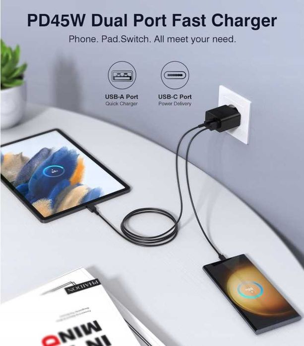 Kostka ładowarka USB + USB C PD QC Szybkie ładowanie zasilacz 45 W