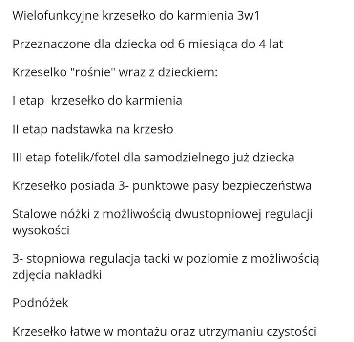 Wielofunkcyjne krzesełko do karmienia