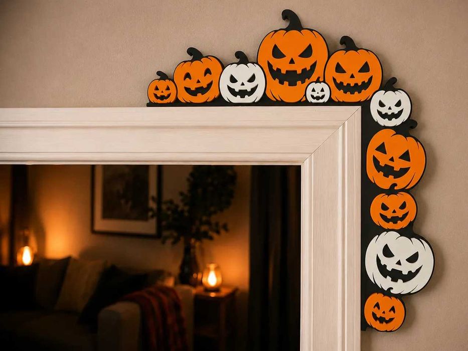 Decoração Halloween Jack-o-Lantern – Canto de Porta / Moldura – Impressão 3D