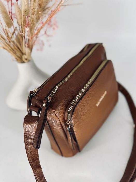 Nowa torebka damska listonoszka 3 przegródki brązowa Marco CONTTI