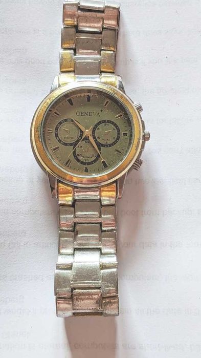 Geneva Męski Zegarek | Khaki Tarcza | Stalowa Bransoleta | Elegancja
