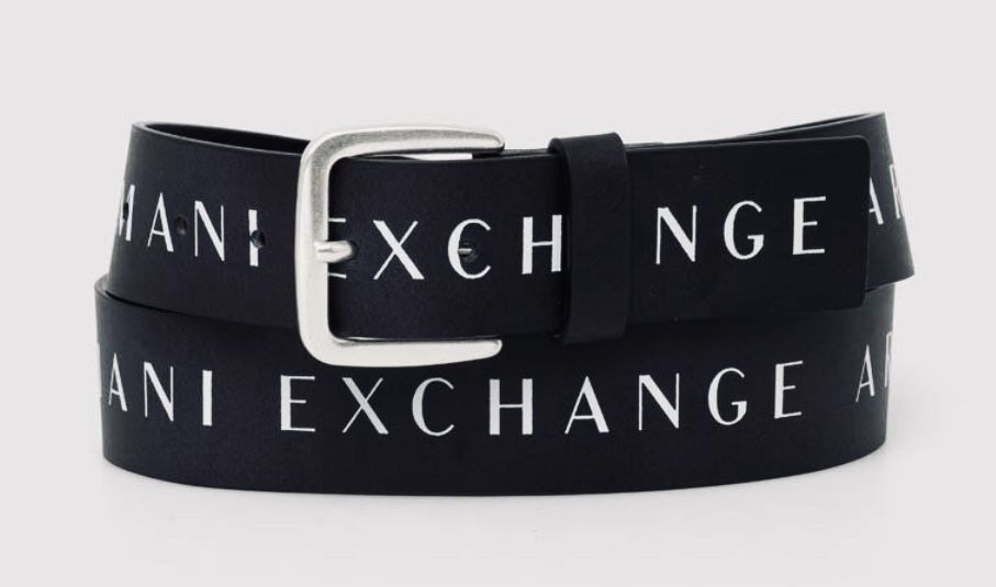 Pasek skóra Armani Exchange, unisex, czarny, logo 75 i 95 cm