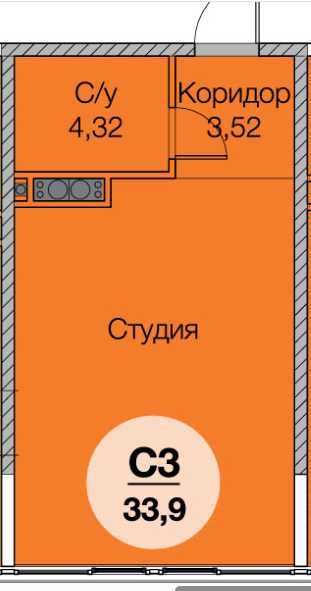 1-комнатная квартира по адресу (площадь 34,4 м²) - Atlanta.ua - фото 6