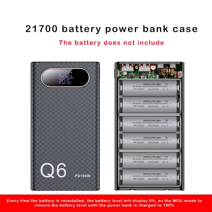 Корпус  павербанка 100w, 21700 x 6шт
