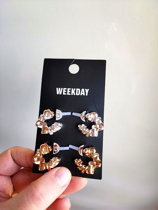 Nowe / kolczyki / Weekday / new / silver / gold / komplet / zestaw /