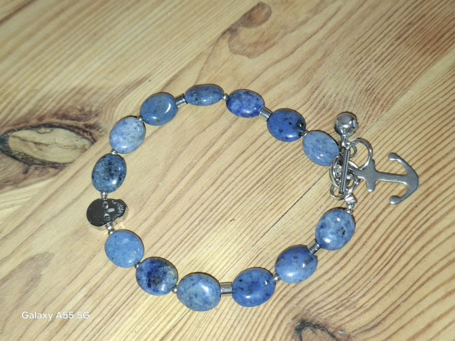 Bransoletka kamień naturalny DUMORTIERYT, stal szlachetna, Rękodzieło