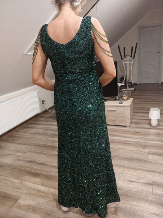 Zielona butelkowa sukienka wieczorowa święta sylwestrowa wesele cekino