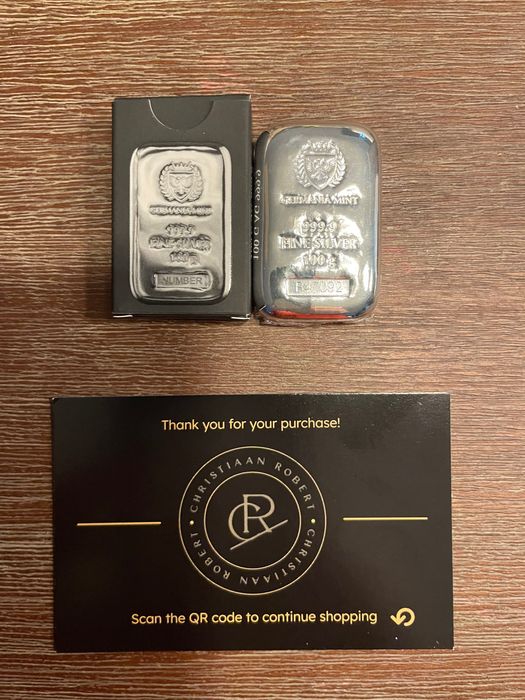 (Temporariamente esg.) Barra de Prata Pura (99,9%) Christiaan Robert