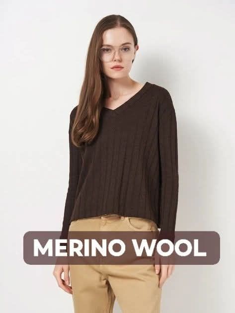 Вовна меріноса светр Olsen шоколадний джемпер коричневий пуловер коси