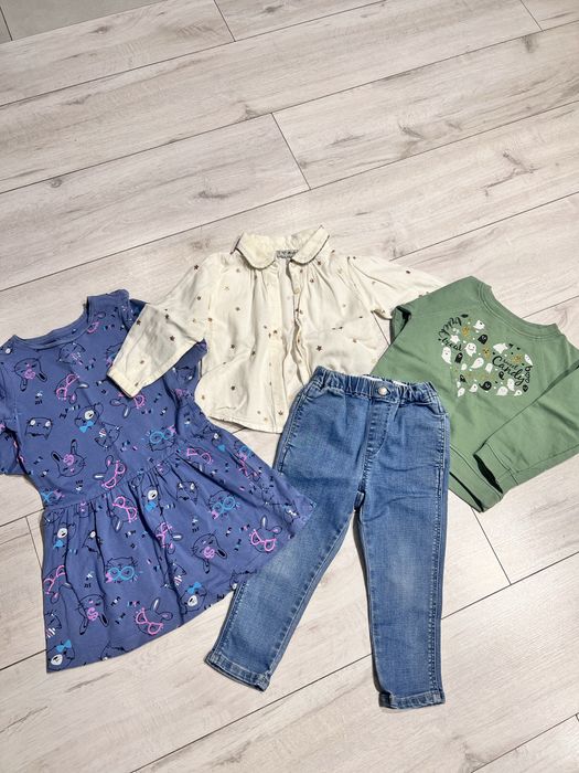 Джинсы zara, рубашка next, платье, бомбер  98 рост
