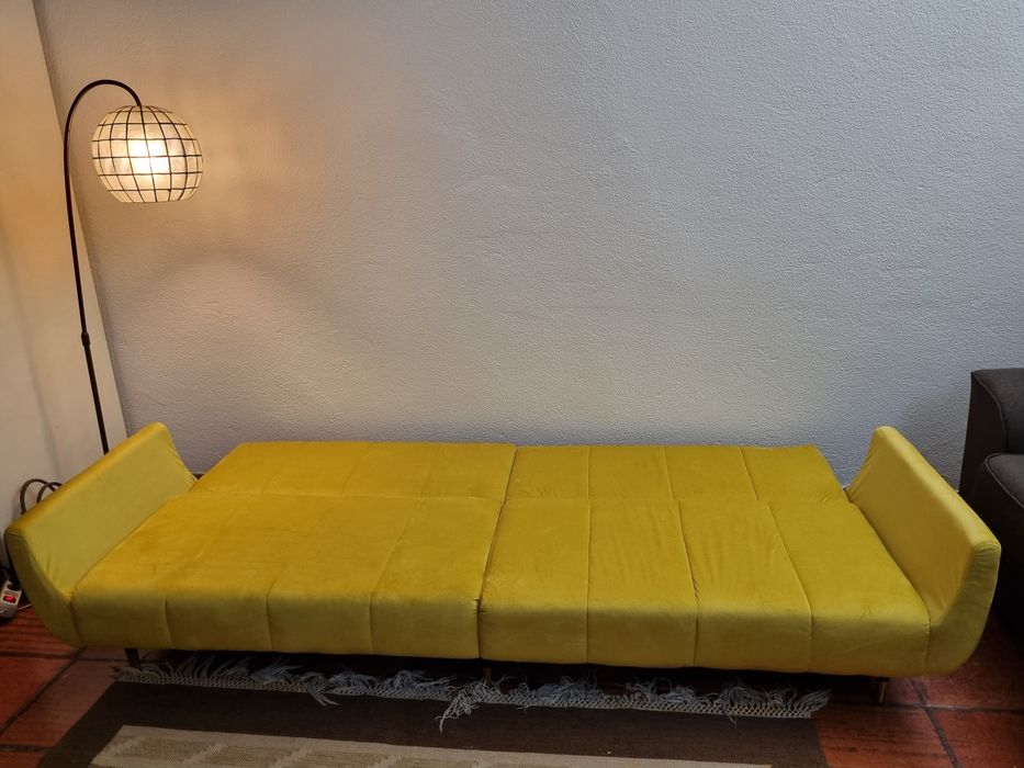 Sofá-cama Amarelo Veludo (220x84.5x69 cm)