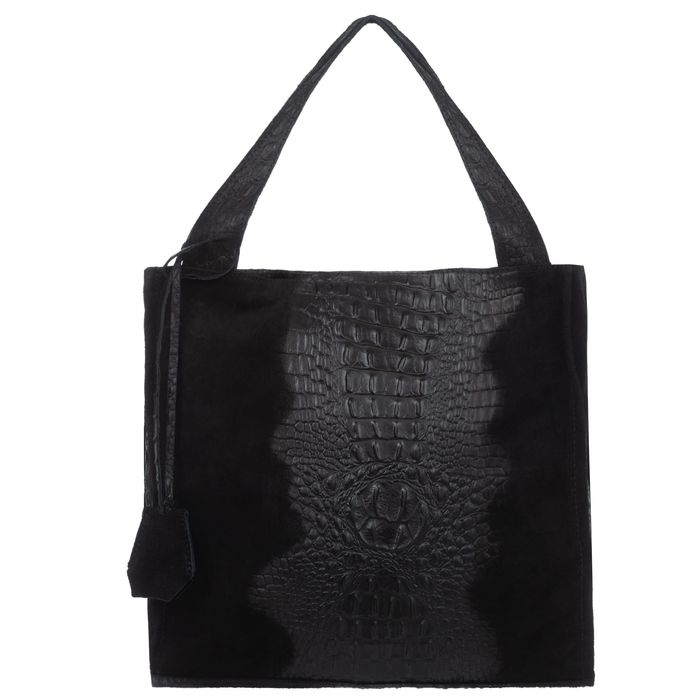 VERA PELLE torebka damska zamszowa shopper kroko na ramię V549 czarna