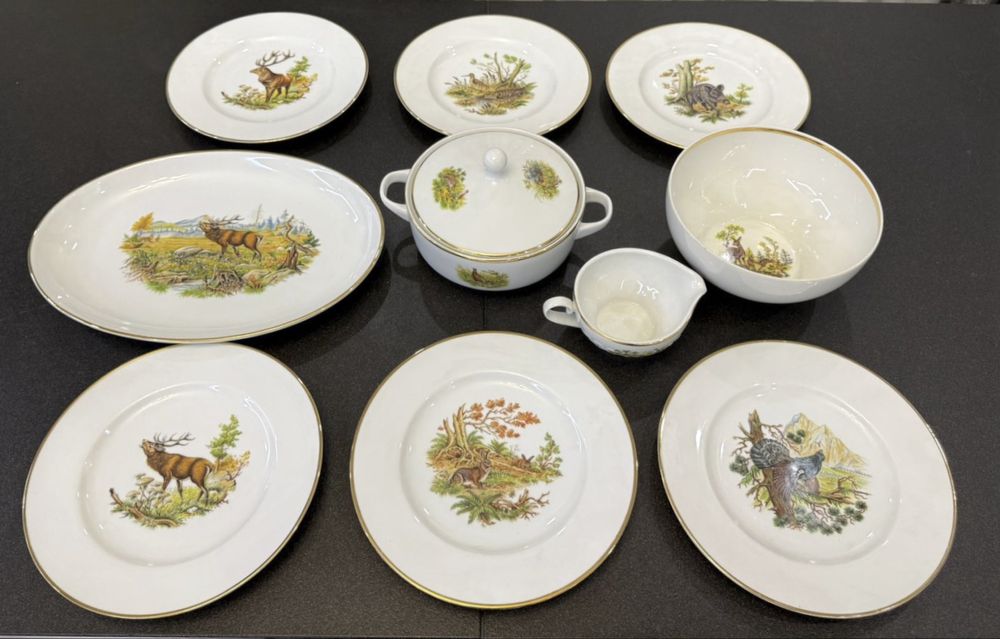 Фарфоровый столовый сервиз Krautheim GDR Германия мотив охота