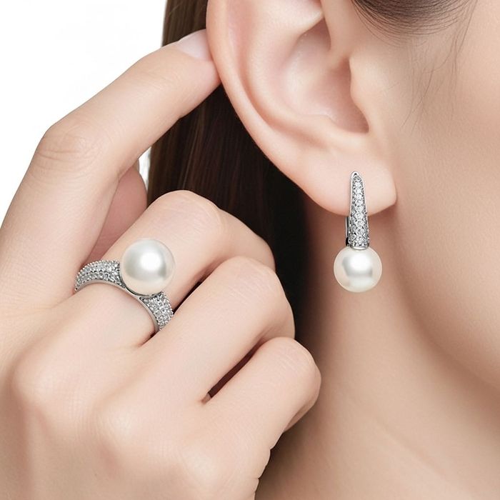 Шикарний срібний комплект з перлинами, срібло 925 проба