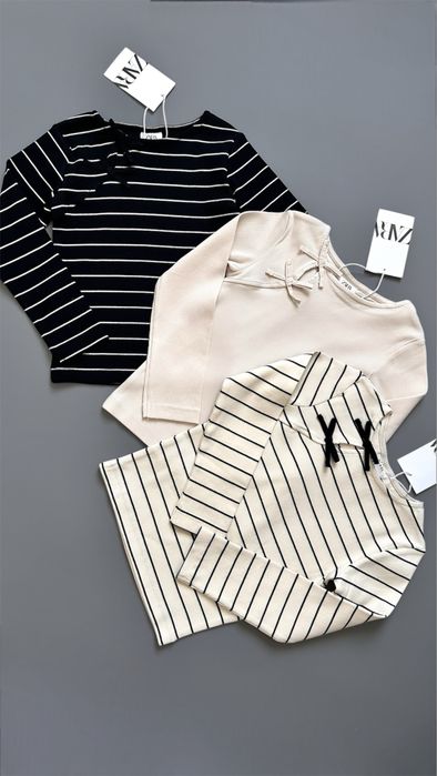 Лонгслів ZARA в рубчик бантики смужка реглан 6 7 8 9 р