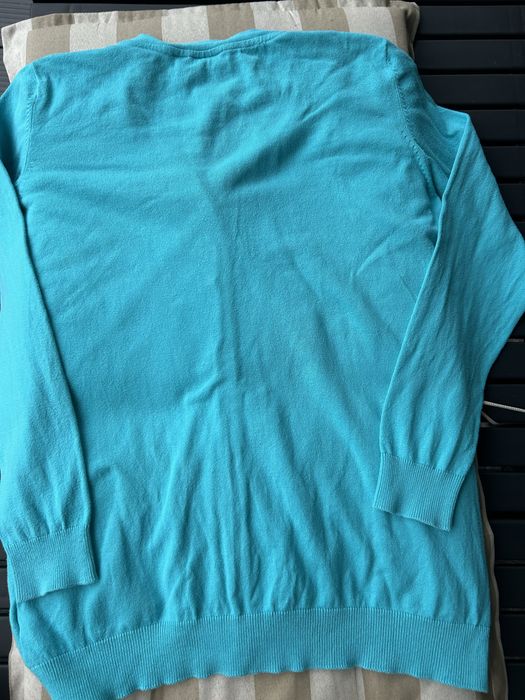 Sweter na guziki kardigan turkusowy dekolt serek