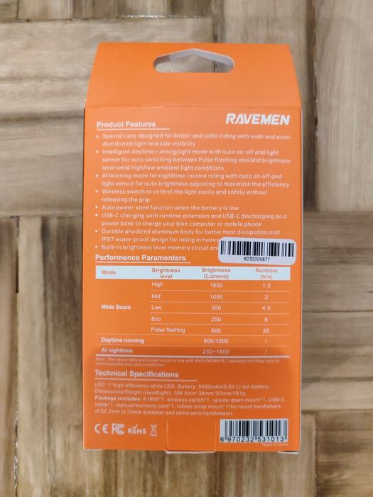 Ravemen K1800 luz bicicleta