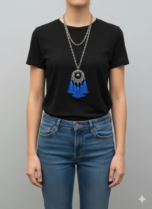 Colar boho chic prateado e azul - Novo!